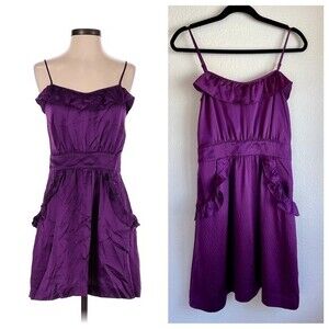 Marc by Marc Jacobs Purple Hammered Silk Ruffle Mini Dress with Pockets - Size 4